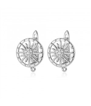 CZ Brass Lever Back Earrings Sun 13mm with open loop, platinum plated