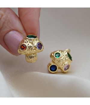 CZ Brass Lever Back Mushroom Earrings, 18K gold plated