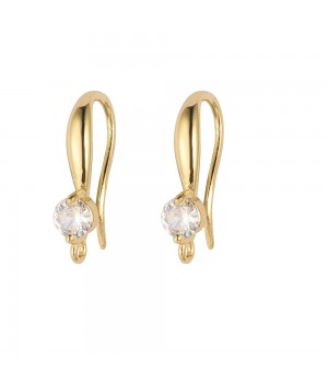 Brass Micro Pave CZ Earring Hooks 17mm with open Loop, 18K gold plated