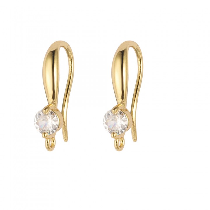 Brass Micro Pave CZ Earring Hooks 17mm with open Loop, 18K gold plated