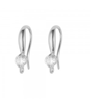 Brass Micro Pave CZ Earring Hooks 17mm with open Loop, platinum plated