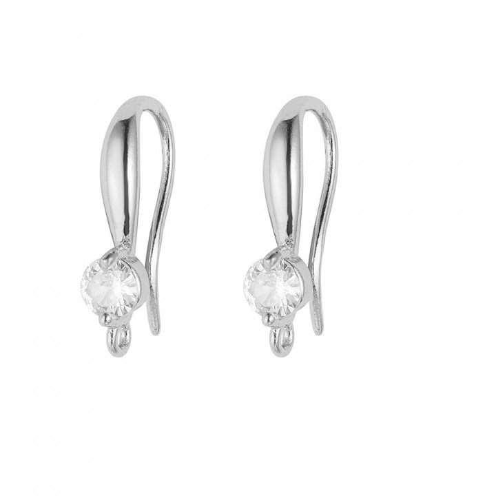 Brass Micro Pave CZ Earring Hooks 17mm with open Loop, platinum plated