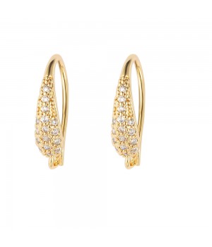 Brass Micro Pave CZ Earring Hooks 19mm with open Loop, 18K gold plated