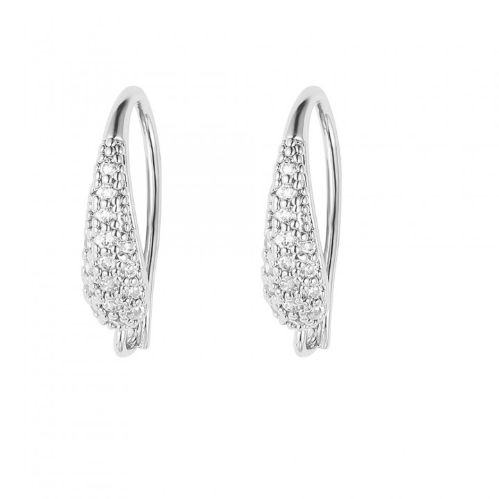 Brass Micro Pave CZ Earring Hooks 19mm with open Loop, platinum plated