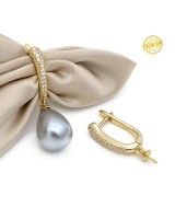 Швензы для вклейки жемчуга или др. бусин инкрустация фианитами, позолота 18К