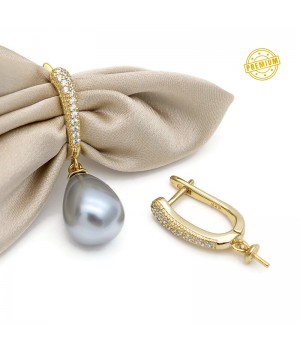 Brass Micro Pave CZ Lever Back Earring for Half Drilled Beads, 18K gold plated