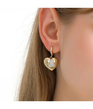 Brass micro pave Heart Teddy Bear Hoop earrings, 18K gold plated
