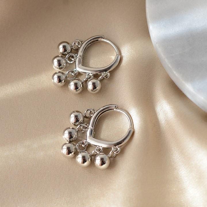 Brass Ball Hoop earrings, rhodium plated