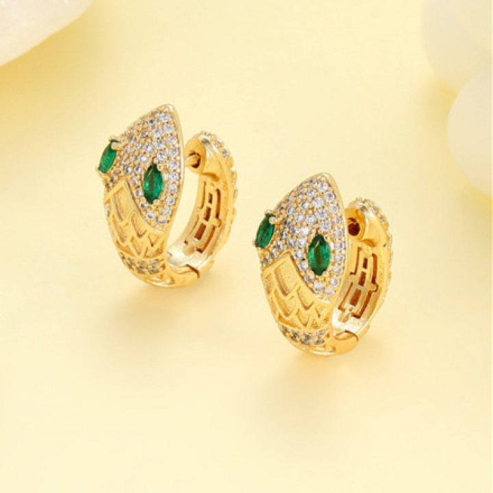 CZ Brass Lever Back Snake Earrings, 18K gold plated