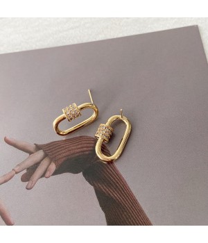 Серьги гвоздики Овалы фианиты, позолота 18К