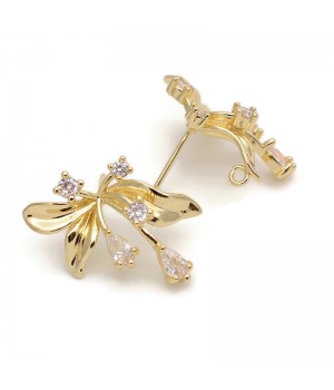 Pendientes Orquídea con circonita cúbica, baño de oro de 18K