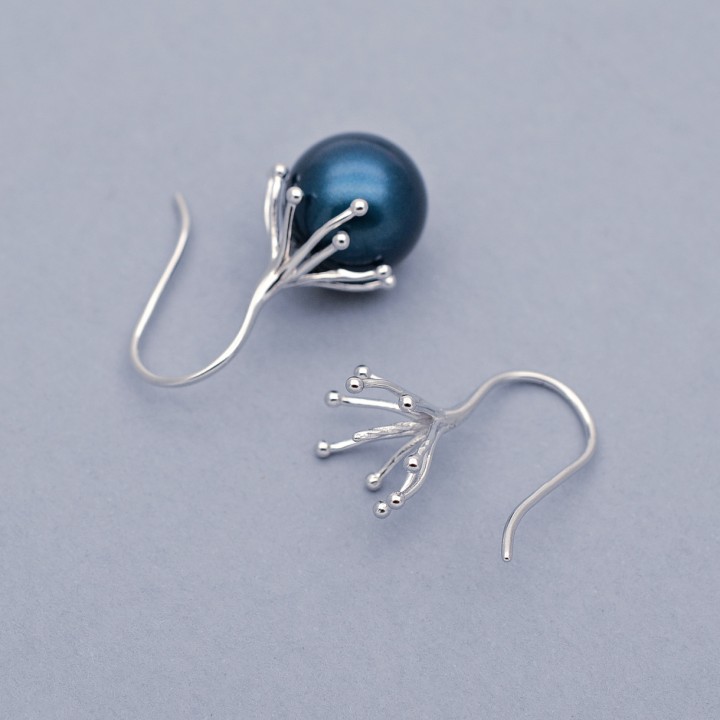 Modern Tentacle Hook Ear Wires 22mm, 925 sterling silver + platinum plated