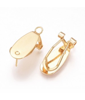 Brass Stud Earring French Clip, 18K gold plated