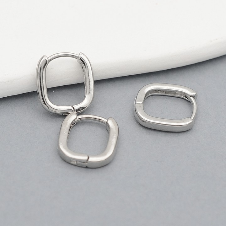 Серьги Конго прямоугольные 12.5мм, родиевое покрытие