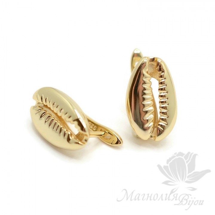Earrings Kauri shell, 18 carat gold plated