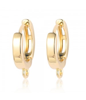 Brass Hoop Earrings 13mm with open loop, 18K gold plated