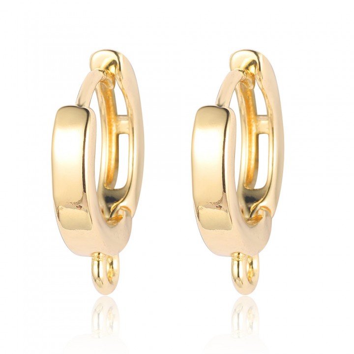 Brass Hoop Earrings 13mm with open loop, 18K gold plated