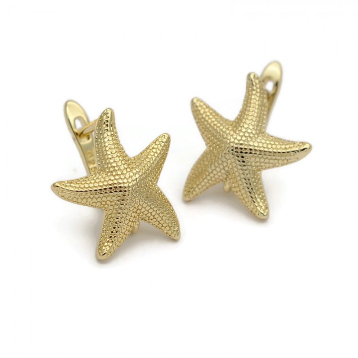 Starfish Lever Back Earrings with open loop, 18K gold plated