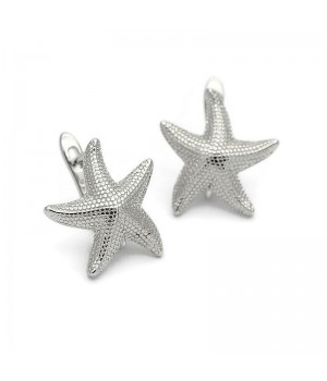 Starfish Lever Back Earrings with open loop, platinum plated