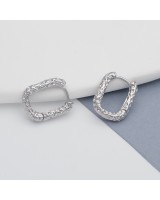 Серьги Конго прямоугольные Пузырьки 16:12мм мятый металл, родиевое покрытие