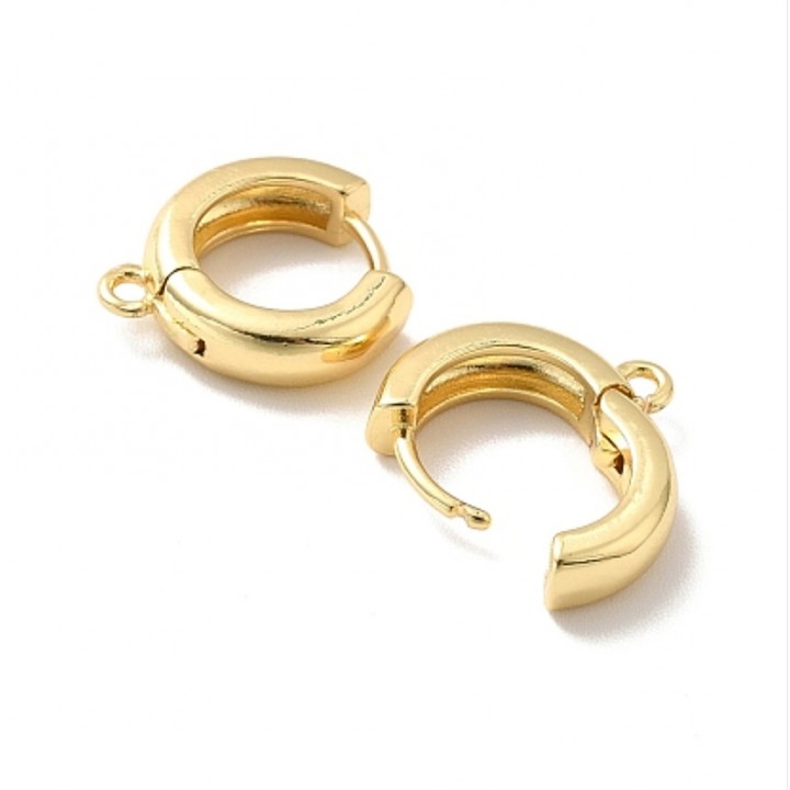 Brass Hoop Earrings 12mm with loop, 18K gold plated