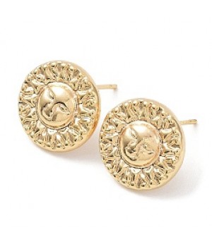 Brass Stud Earrings with open Loop Sun 14mm, 18K gold plated