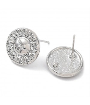 Brass Stud Earrings with open Loop Sun 14mm, platinum plated