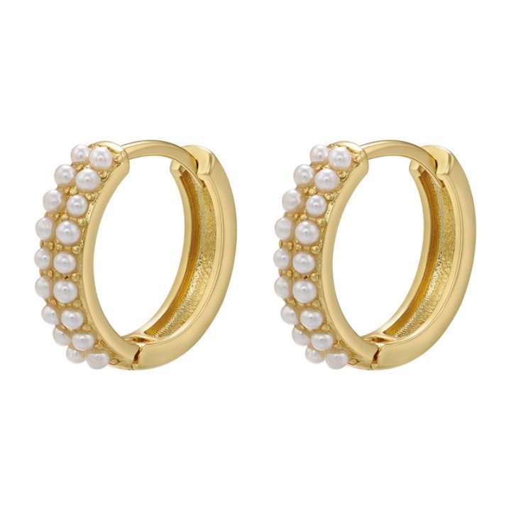 Pendientes de aro 15mm con perlas, dorado 18K