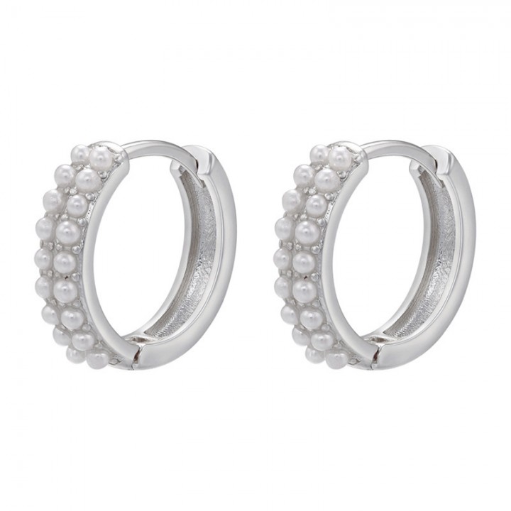 Hoop earrings 15mm with acrylic pearls, platinum plated