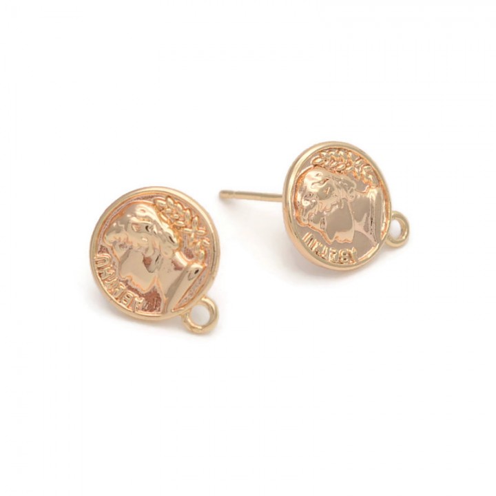 Pendientes Moneda antigua 12mm, dorado 18K