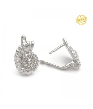 Ammonite Shell Brass Lever Back Earrings with open loop, platinum plated