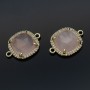 Gemstone links/connectors with Rose Quartz natural and cubic zirconia, 18K gold plated brass