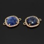 Gemstone links/connectors with Sodalite natural and cubic zirconia, 18K gold plated brass