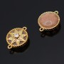 Gemstone links/connectors with Sunstone and cubic zirconia, 18K gold plated brass