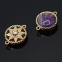 Gemstone links/connectors with Amethyst and cubic zirconia, 18K gold plated brass
