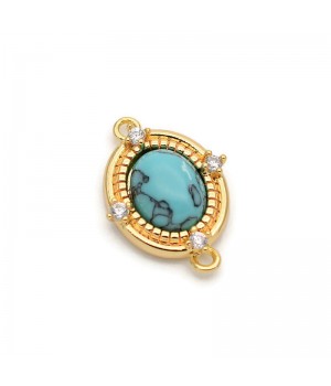 15x21mm 18K Gold Plated Brass Gemstone links/connectors with Turquoise(imitation), 1 piece