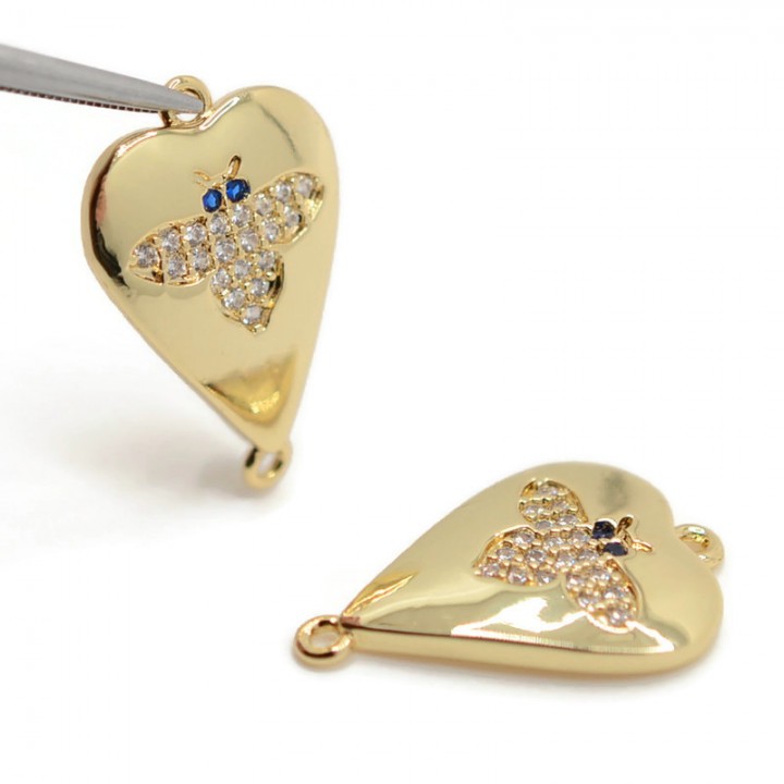 Connector Bee with cubic zirkonia, 18K gold plated
