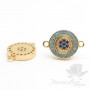 Mini connector with blue cubic zirkonia, 18k gold plated