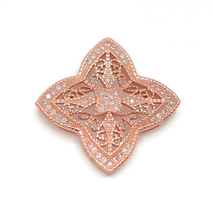 Filigree connector with cubic zirkonia 30mm, rose gold