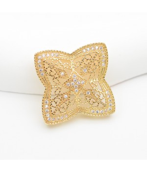 Filigree Flower Brass Micro Pave Cubic Zirconia Links 30mm, 18K gold plated