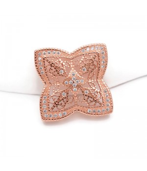 Filigree Flower Brass Micro Pave Cubic Zirconia Links 30mm, rose gold plated