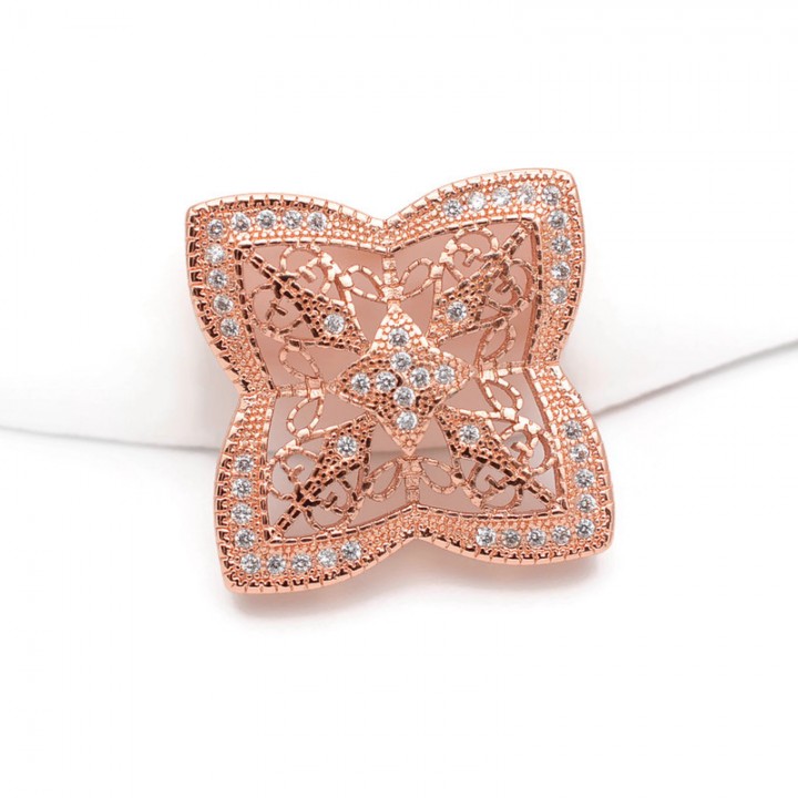 Filigree Flower Brass Micro Pave Cubic Zirconia Links 30mm, rose gold plated