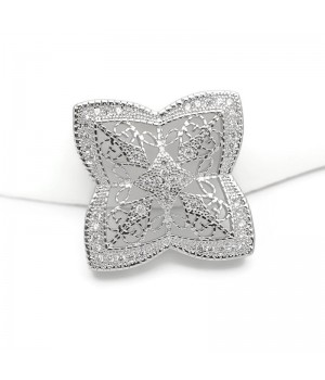 Filigree Flower Brass Micro Pave Cubic Zirconia Links 30mm, platinum plated