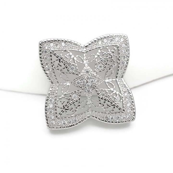 Filigree Flower Brass Micro Pave Cubic Zirconia Links 30mm, platinum plated