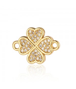 Brass micro pave Clover link 11.5mm, 18K gold plated