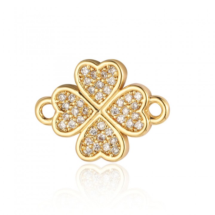 Brass micro pave Clover link 11.5mm, 18K gold plated