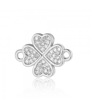 Brass micro pave Clover link 11.5mm, rhodium plated