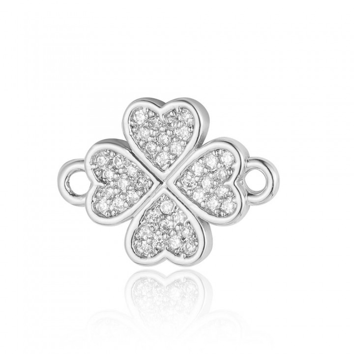 Brass micro pave Clover link 11.5mm, rhodium plated