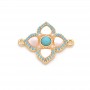 Коннектор Орнамент Клевер 18мм с бирюзой и перламутром, позолота 18К