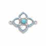 Коннектор Орнамент Клевер 18мм с бирюзой и перламутром, родиевое покрытие